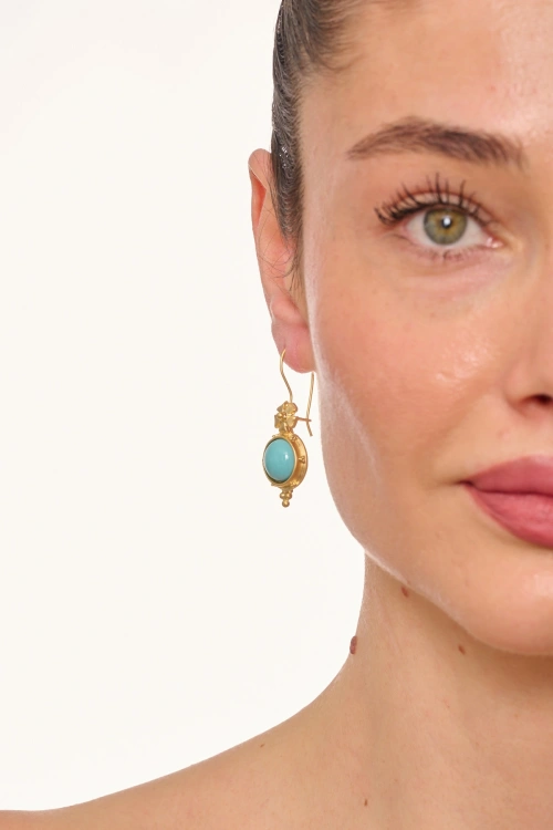 Kiraz Turquoise Stoned Gold Plated Earring