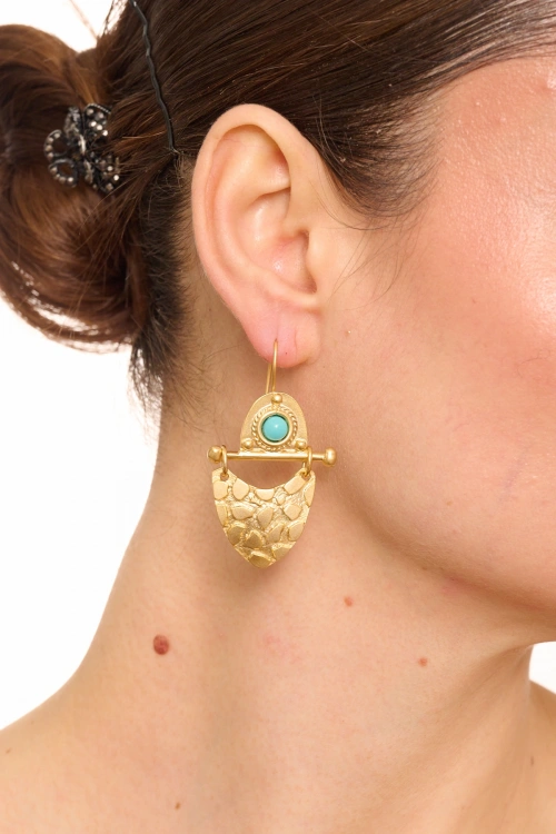Kiraz Turquoise Stoned Gold Plated Earring