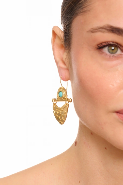 Kiraz Turquoise Stoned Gold Plated Earring