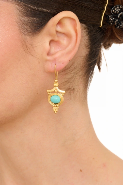 Kiraz Turquoise Stoned Gold Plated Earring