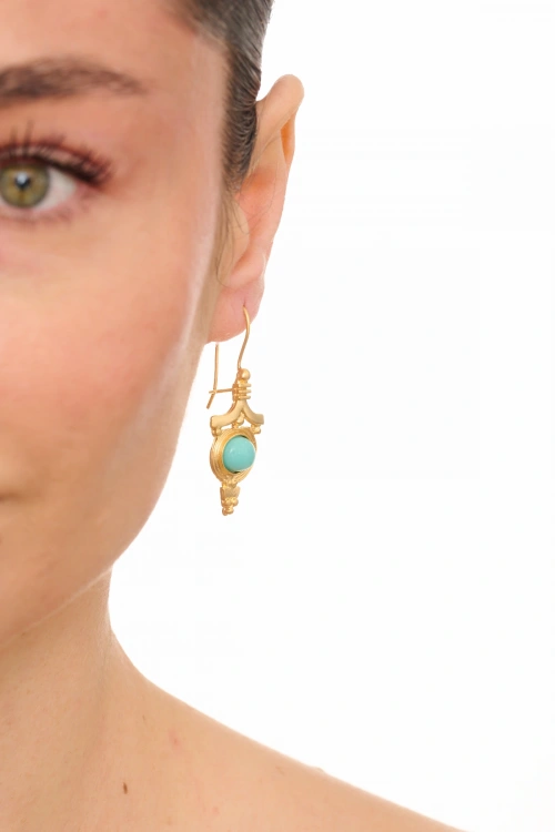 Kiraz Turquoise Stoned Gold Plated Earring