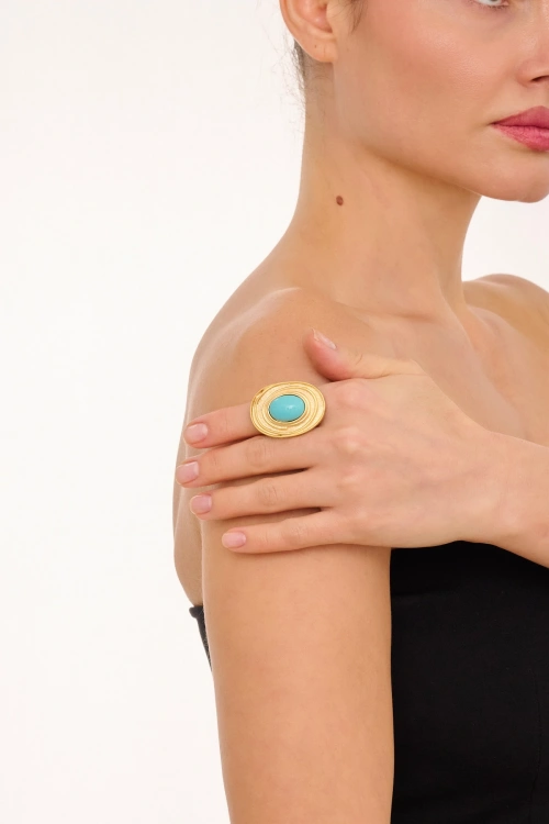 Kiraz Turquoise Stoned Gold Plated Ring