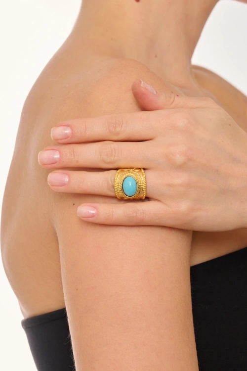 Kiraz Turquoise Stoned Gold Plated Ring