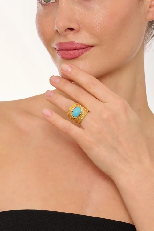 Kiraz Turquoise Stoned Gold Plated Ring