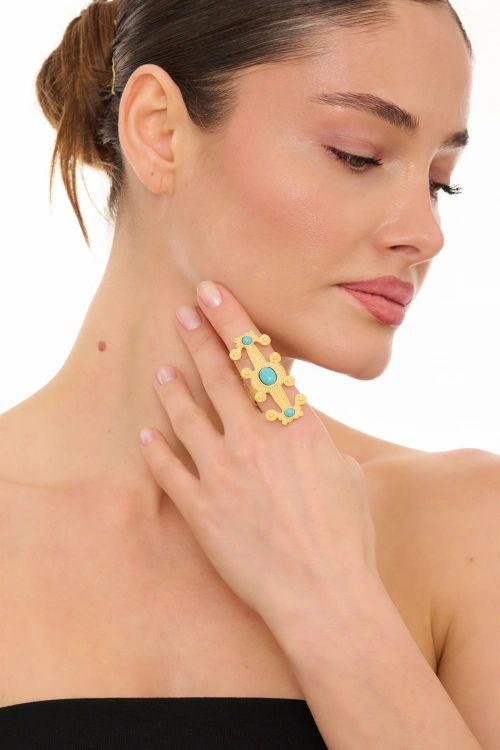 Kiraz Turquoise Stoned Gold Plated Ring