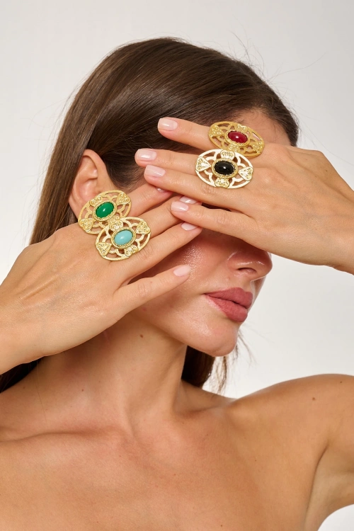 Kiraz Turquoise Stoned Gold Plated Ring