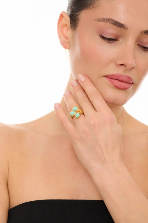 Kiraz Turquoise Stoned Gold Plated Ring
