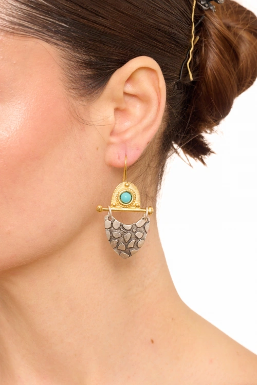 Kiraz Turquoise Stoned Silver And Gold Plated Earring