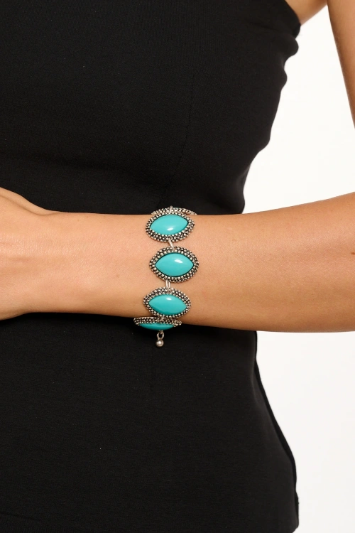 Kiraz Turquoise Stoned Silver Plated Almond Bracelet