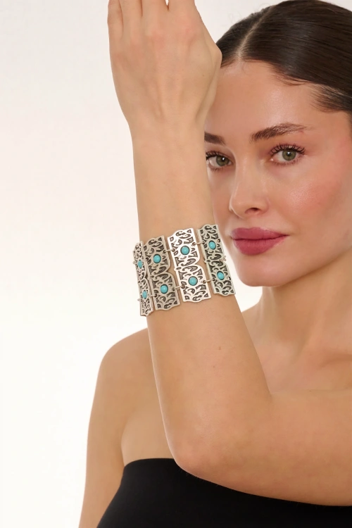 Kiraz Turquoise Stoned Silver Plated Bracelet