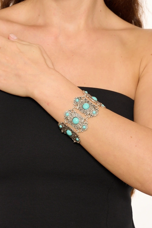 Kiraz Turquoise Stoned Silver Plated Bracelet
