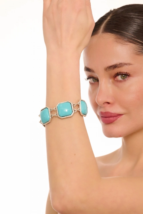 Kiraz Turquoise Stoned Silver Plated Bracelet
