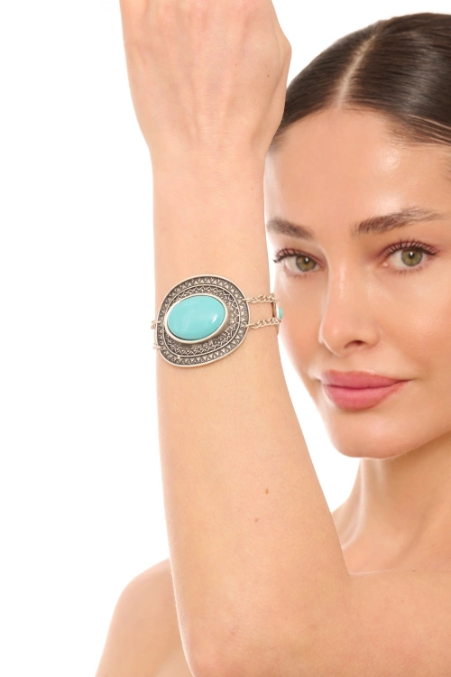 Kiraz Turquoise Stoned Silver Plated Bracelet