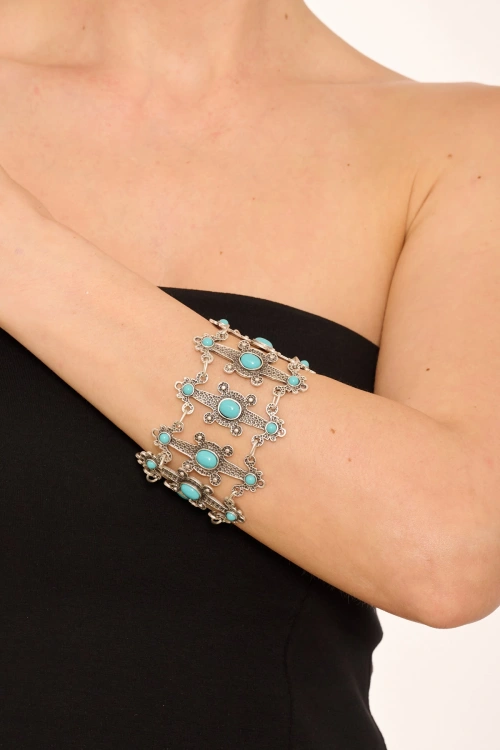 Kiraz Turquoise Stoned Silver Plated Bracelet