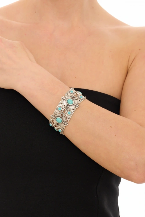 Kiraz Turquoise Stoned Silver Plated Bracelet