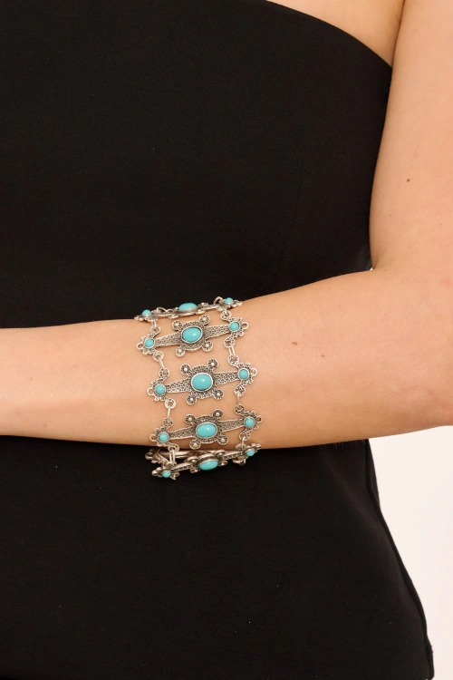 Kiraz Turquoise Stoned Silver Plated Bracelet