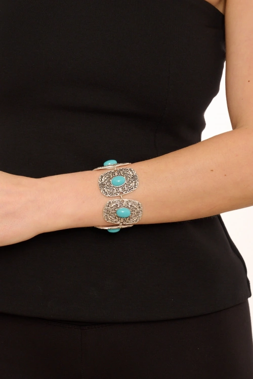 Kiraz Turquoise Stoned Silver Plated Bracelet