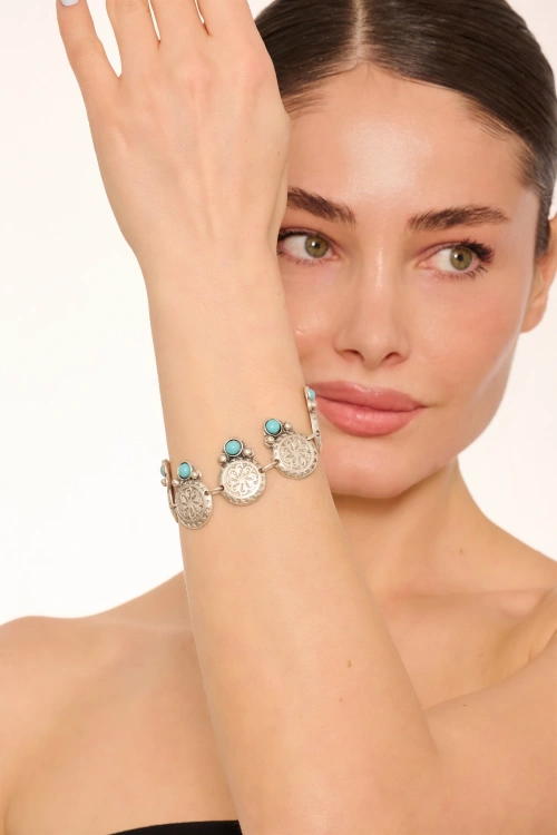 Kiraz Turquoise Stoned Silver Plated Bracelet