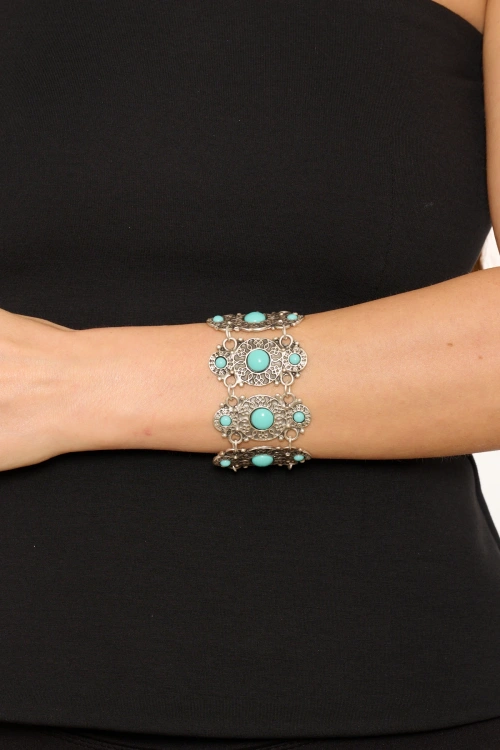 Kiraz Turquoise Stoned Silver Plated Bracelet