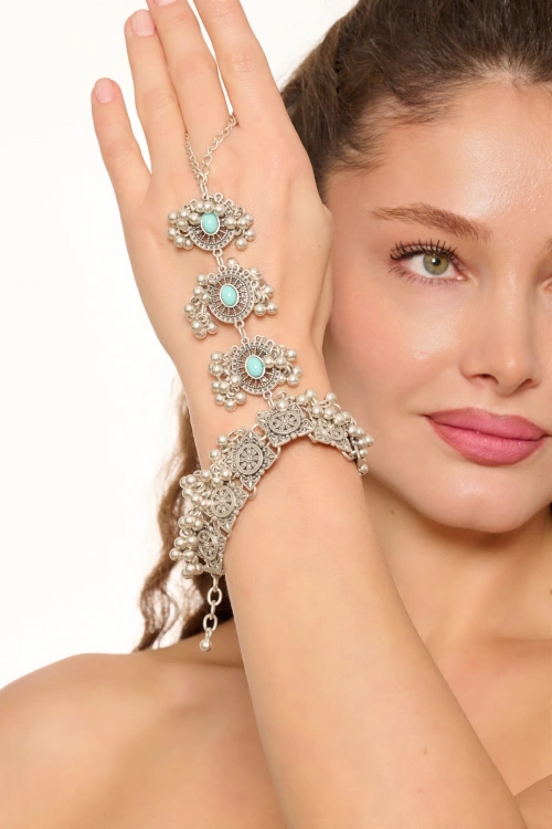 Kiraz Turquoise Stoned Silver Plated Shahmaran Bracelet