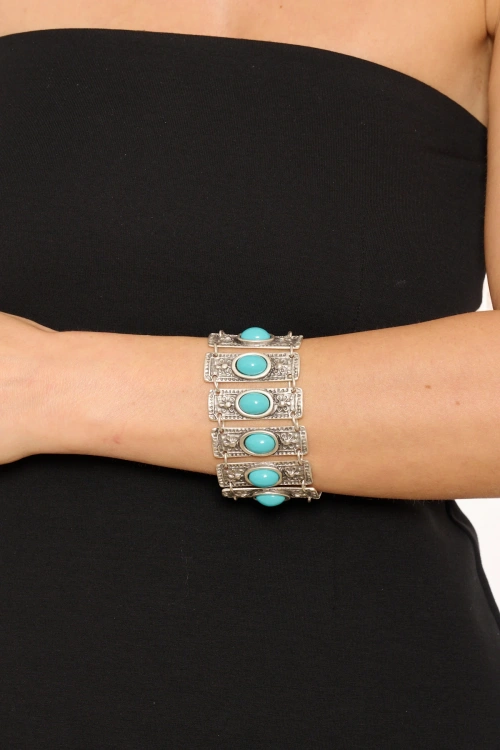 Kiraz Turquoise Stoned Silver Plated Bracelet