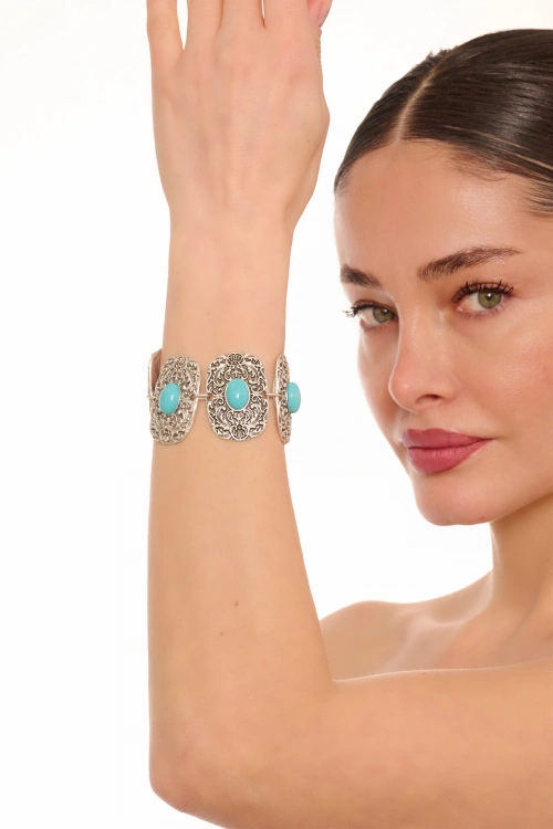 Kiraz Turquoise Stoned Silver Plated Bracelet