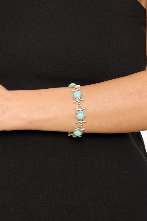Kiraz Turquoise Stoned Silver Plated Bracelet