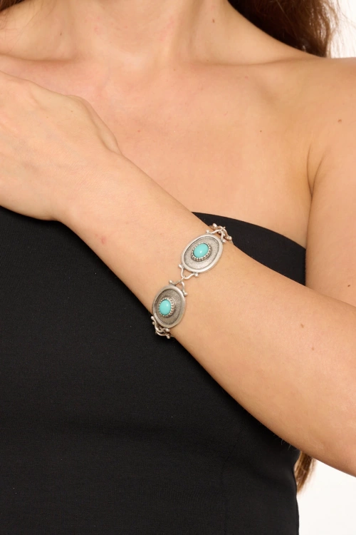Kiraz Turquoise Stoned Silver Plated Bracelet