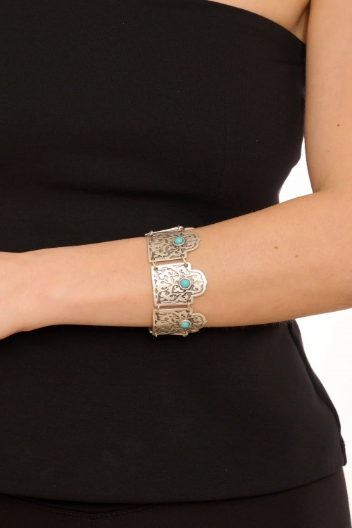 Kiraz Turquoise Stoned Silver Plated Bracelet
