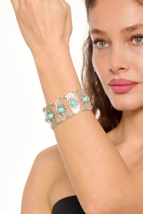 Kiraz Turquoise Stoned Silver Plated Bracelet