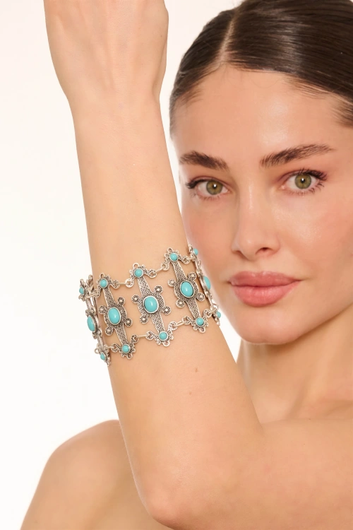 Kiraz Turquoise Stoned Silver Plated Bracelet