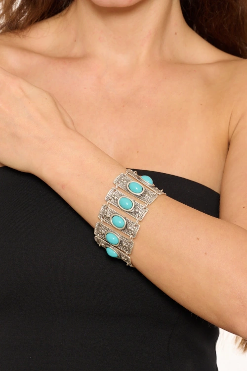 Kiraz Turquoise Stoned Silver Plated Bracelet