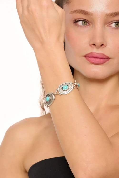 Kiraz Turquoise Stoned Silver Plated Bracelet