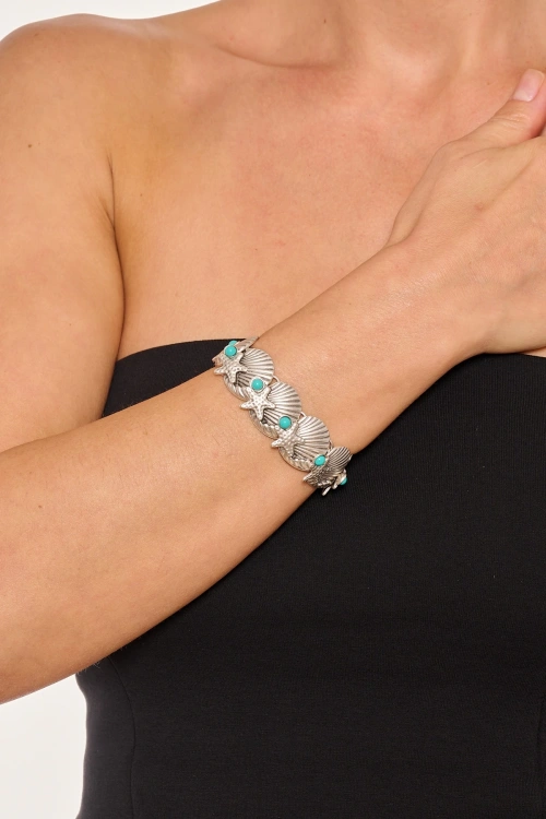 Kiraz Turquoise Stoned Silver Plated Seasehll Bracelet