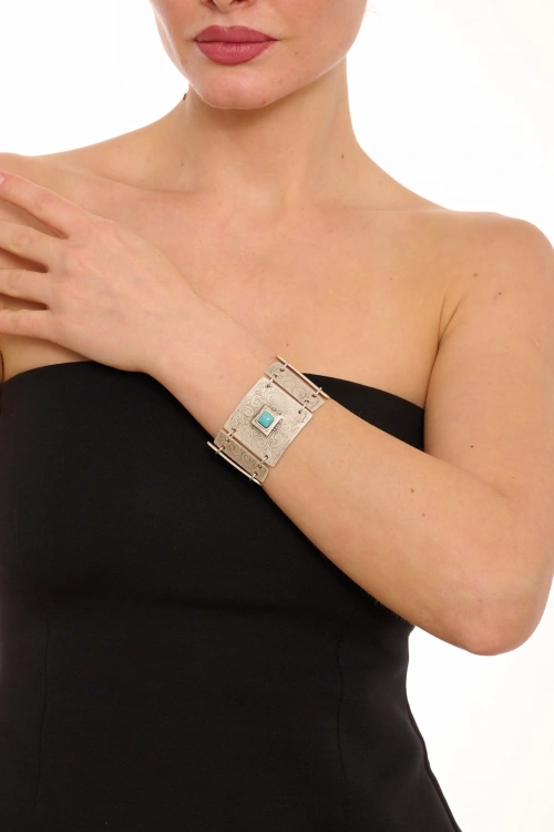 Kiraz Turquoise Stoned Silver Plated Bracelet