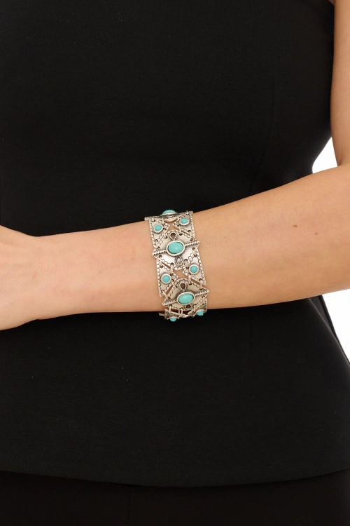 Kiraz Turquoise Stoned Silver Plated Bracelet