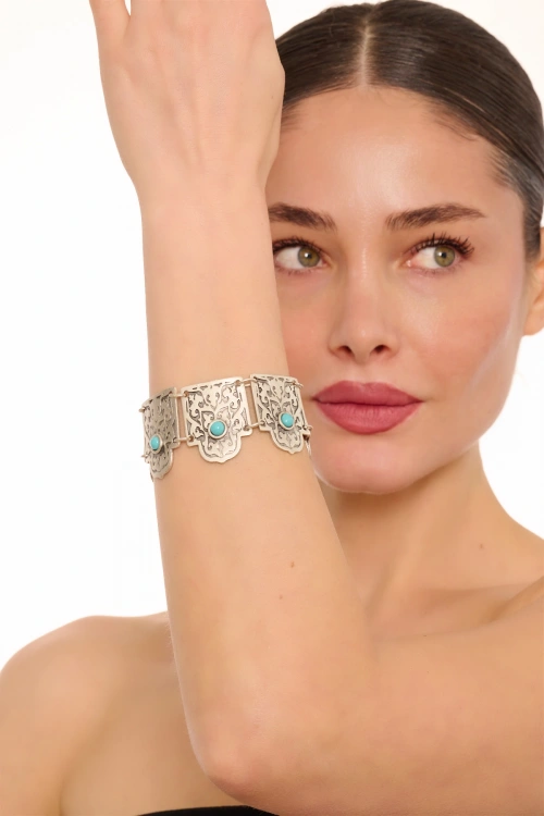 Kiraz Turquoise Stoned Silver Plated Bracelet