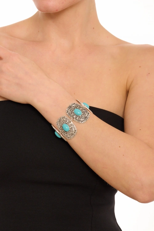 Kiraz Turquoise Stoned Silver Plated Bracelet