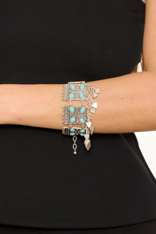 Kiraz Turquoise Stoned Silver Plated Bracelet