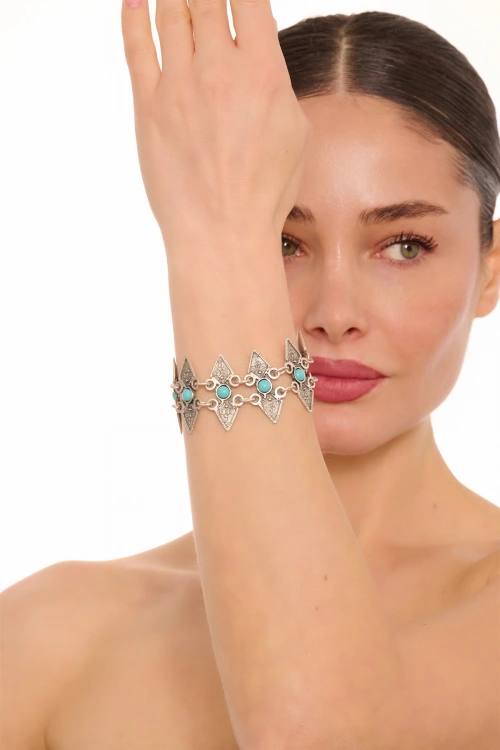 Kiraz Turquoise Stoned Silver Plated Bracelet