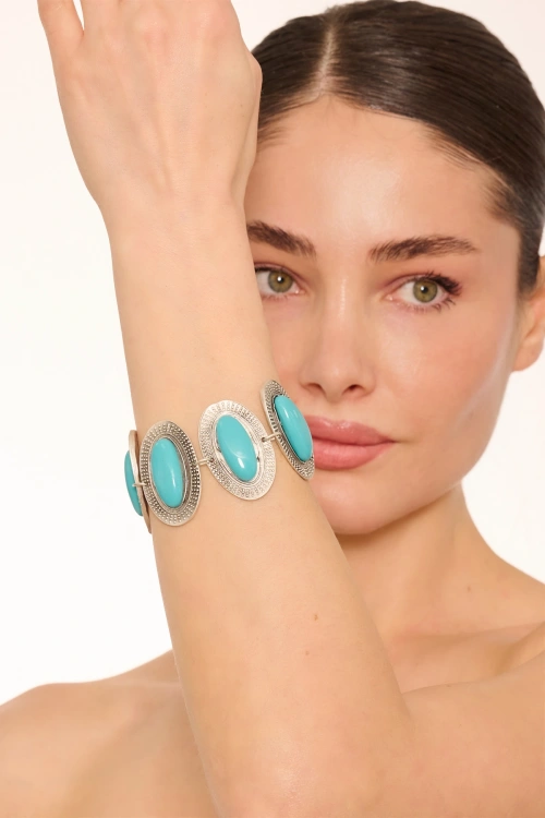 Kiraz Turquoise Stoned Silver Plated Bracelet