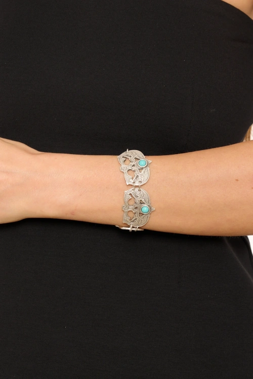 Kiraz Turquoise Stoned Silver Plated Bracelet