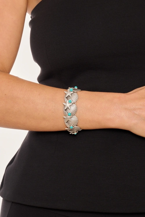 Kiraz Turquoise Stoned Silver Plated Seasehll Bracelet