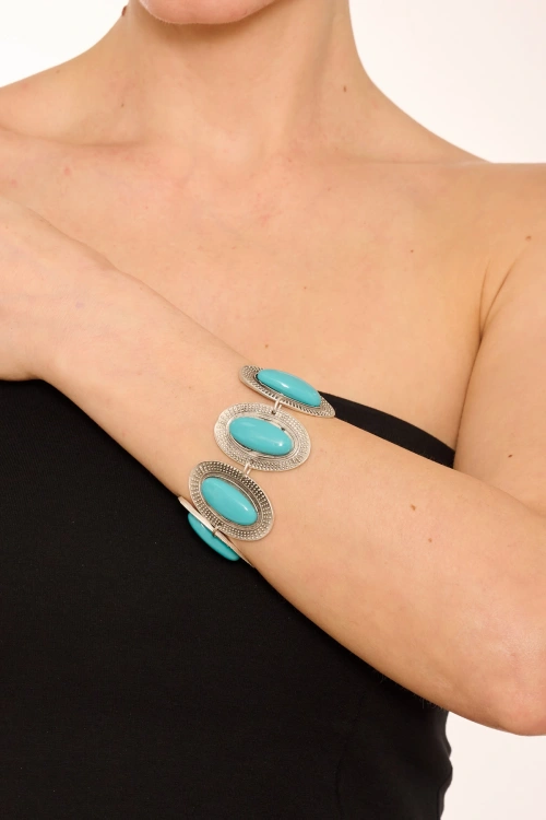 Kiraz Turquoise Stoned Silver Plated Bracelet