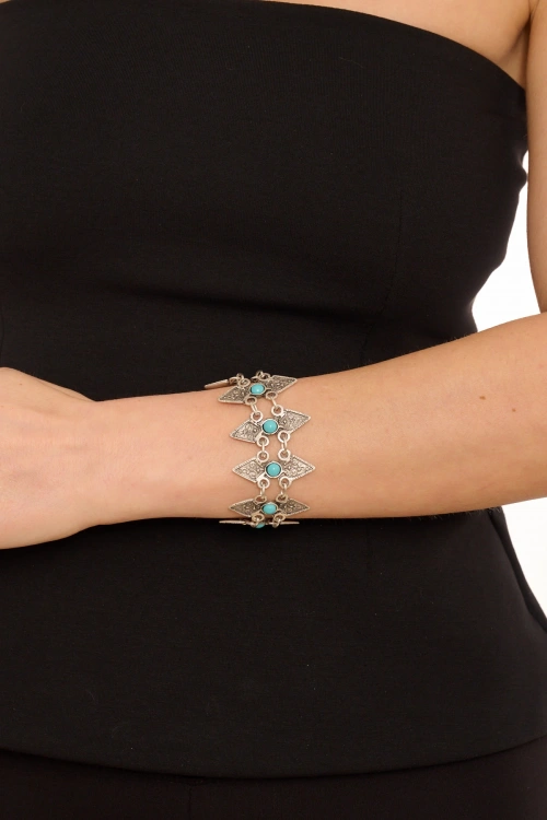 Kiraz Turquoise Stoned Silver Plated Bracelet