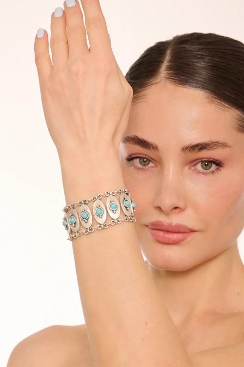 Kiraz Turquoise Stoned Silver Plated Bracelet