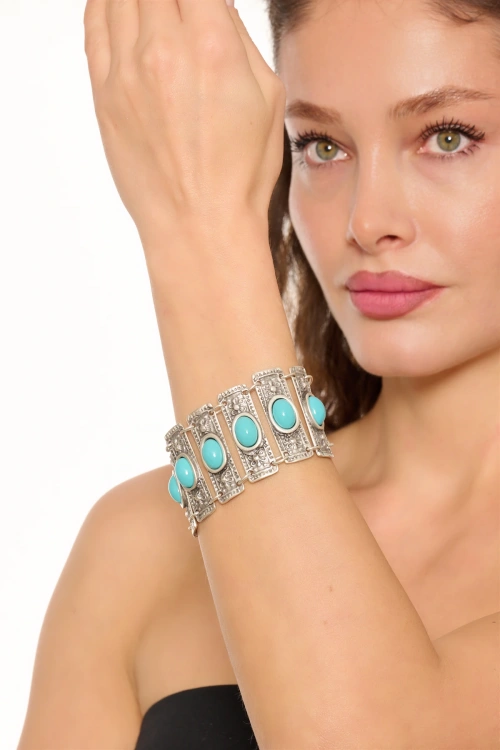 Kiraz Turquoise Stoned Silver Plated Bracelet