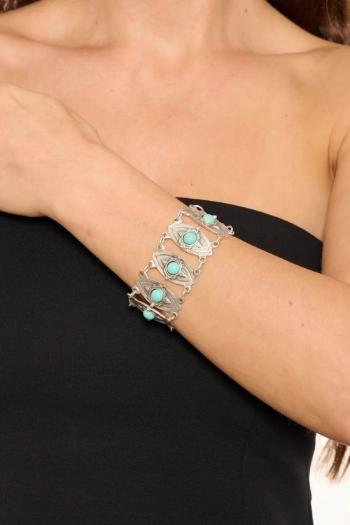 Kiraz Turquoise Stoned Silver Plated Bracelet