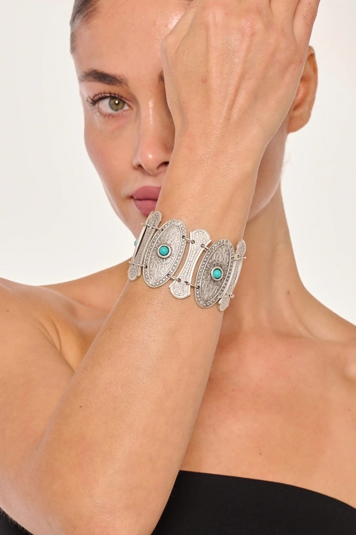 Kiraz Turquoise Stoned Silver Plated Bracelet