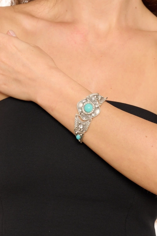 Kiraz Turquoise Stoned Silver Plated Bracelet